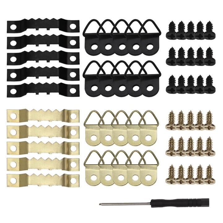 Kit carlige pentru agatat tablouri, umerase pentru rame foto cu suruburi, decoratiuni de perete