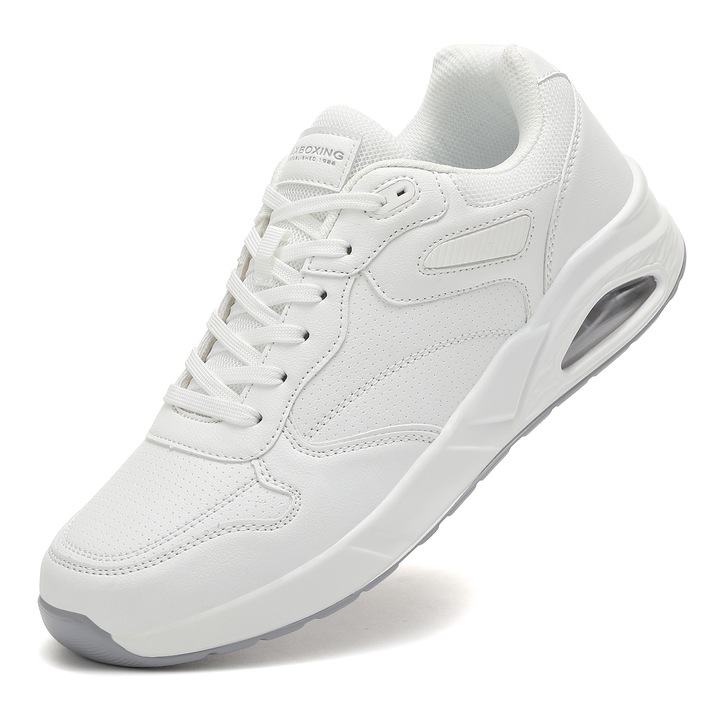 Pantofi Sport Barbati, Piele ecologica, Usor de asortat, Tesatura usoara perforata, respirabila, Design Modern, AX BOXING, Alb, Alb
