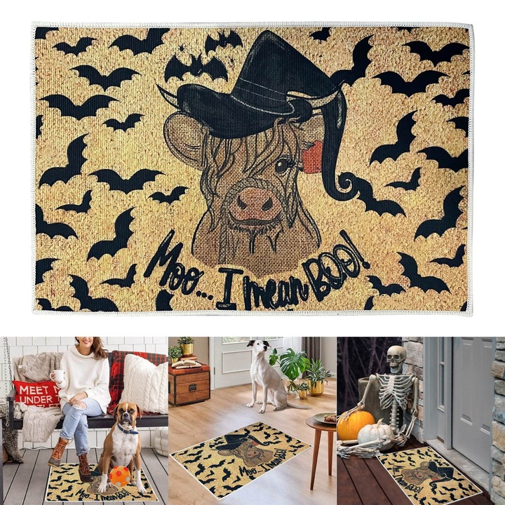 YANYXR Halloween bejárati szőnyeg, 40x60cm, barna, tehén és denevér mintás