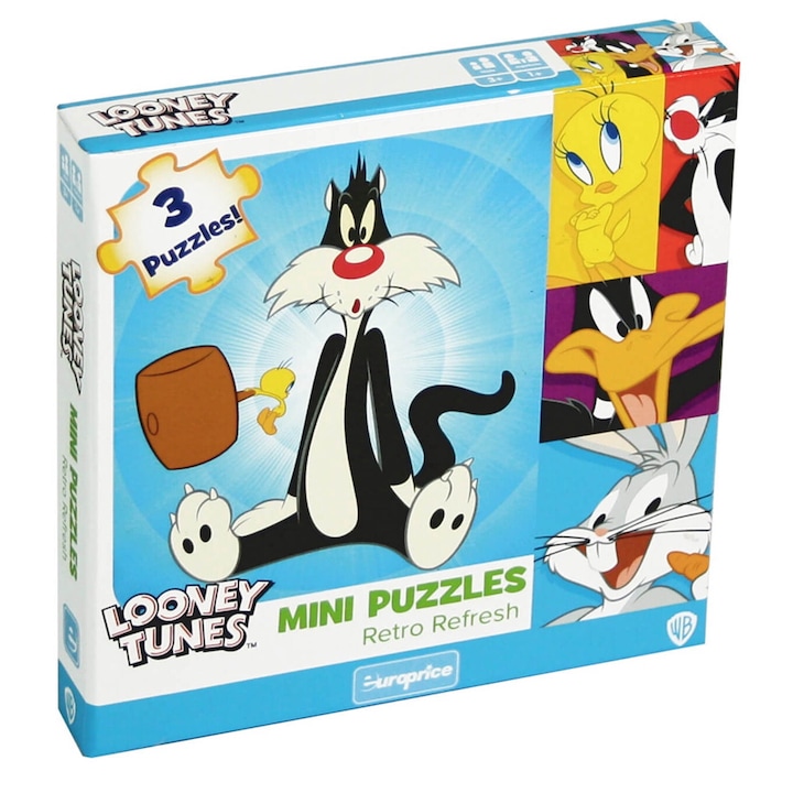 Пъзел Europrice LOONEY TUNES - RETRO REFRESH, 3в1, 27части, 14 х 2, 5 х 14 cm, 3+ години