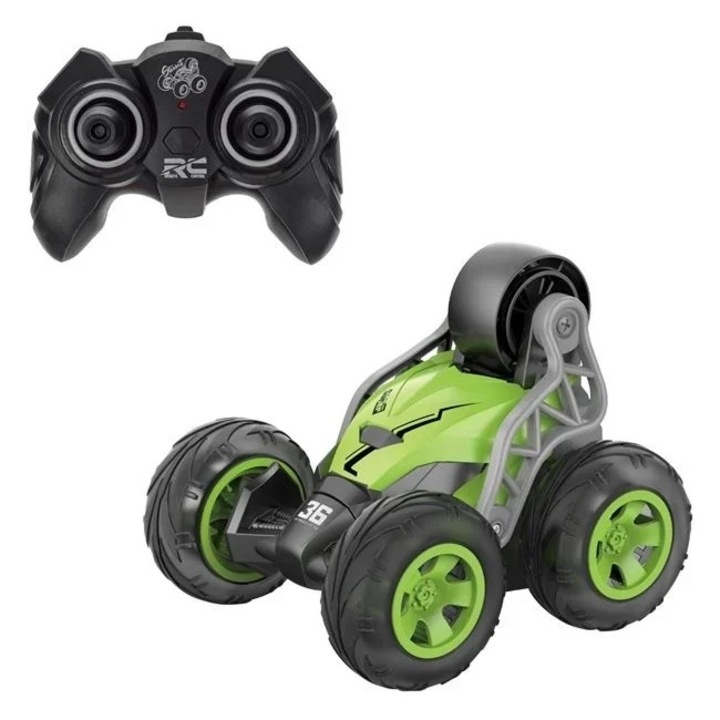 Кола с дистанционно, Welora, функция за въртене на 360 градуса, със зелена светлина, 27x17x18cm, зелено-черно