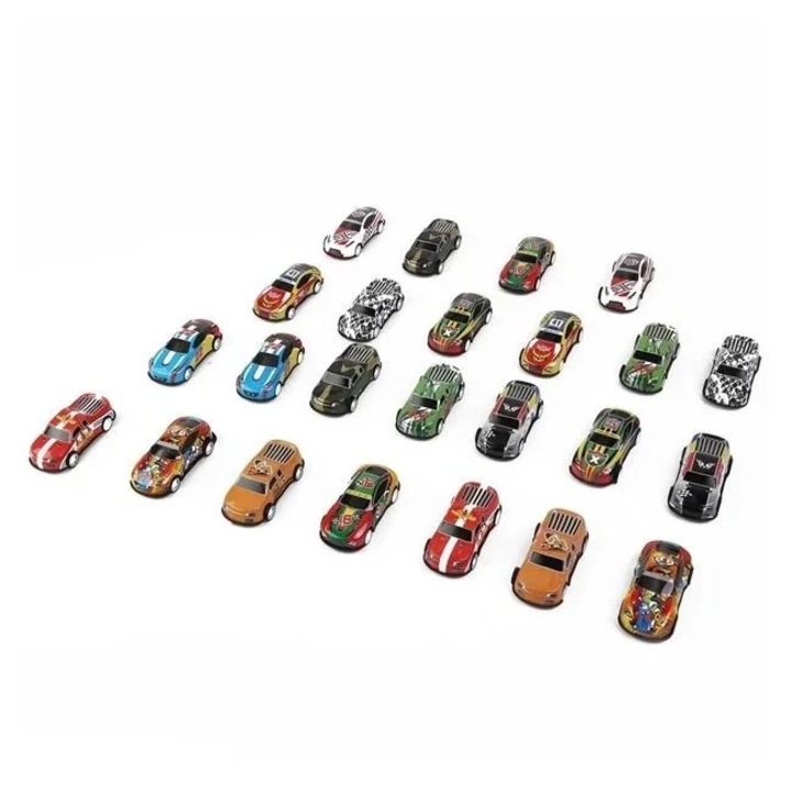 Set cu 24 masinute pull back, Welora, include figurine in forma de oameni, copaci si locuri de parcare, 68x4x68cm, multicolor