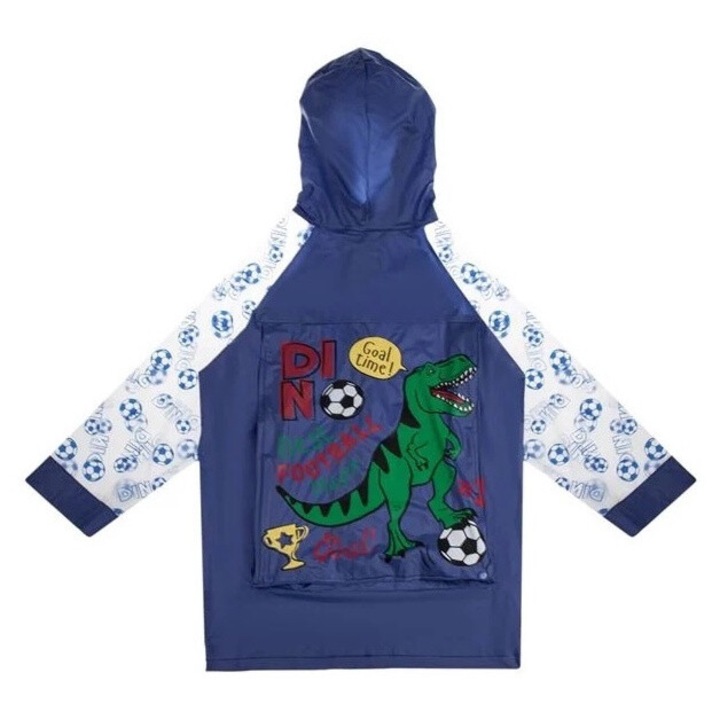 Детски дъждобран с прозрачни ръкави, Welora, модел Динозаври, 122/128, син