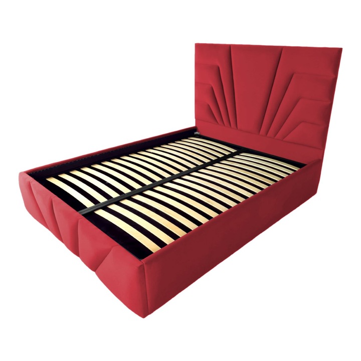 Pat tapitat Eva,200x200cm, somiera metalica rabatabila, spatiu depozitare, rosu