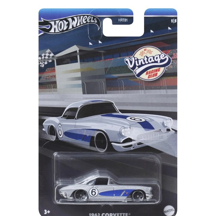 Masinuță metalică Hot Wheels, vintage race club, scara 1:64, ornamente clasice, roți speciale