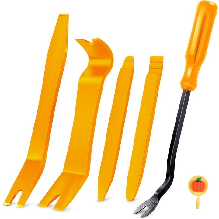 Set instrumente auto pentru demontare radio, fete de usa, panou de bord, tapiterii auto, TTrusa de instrumente anti-zgarieturi, Ronyes, 5buc, galben