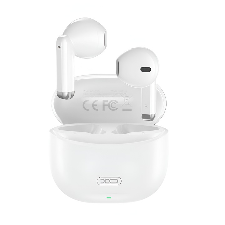 TWS XO Design X33 vezeték nélküli Bluetooth fejhallgató ONSG®-től, Bluetooth 5.3 csatlakozás, HD hang, 4 órás akkumulátor-élettartam, 250 mAh-s töltőtok, kompatibilis Android iOS-el, fehér