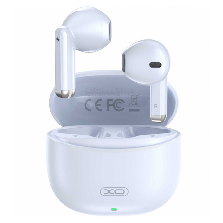 TWS XO Design X33 vezeték nélküli Bluetooth fejhallgató ONSG®-től, Bluetooth 5.3 csatlakozás, HD hang, 4 órás akkumulátor-élettartam, 250 mAh-s töltőtok, kompatibilis Android iOS rendszerrel, kék
