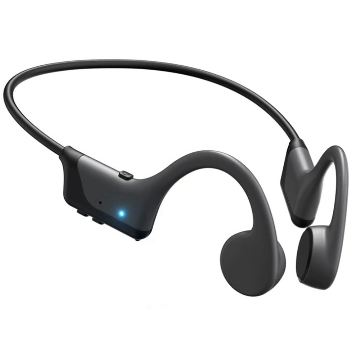 Vezeték nélküli fejhallgató, csontvezetés, Bluetooth 5.3, beépített mikrofon, fitneszhez, futás, kerékpározás, 230 mAh, fekete