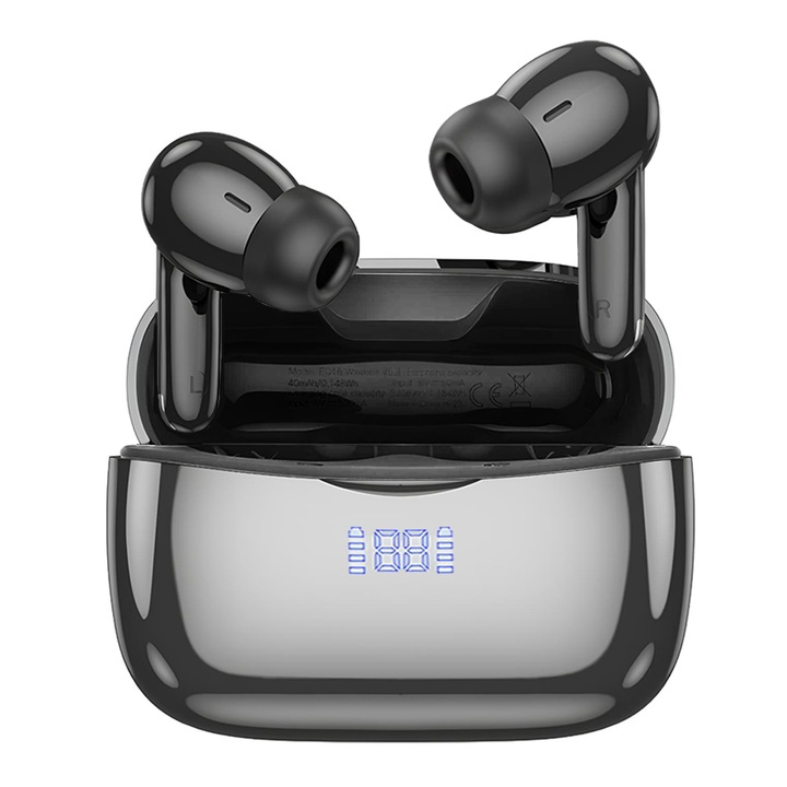 Безжични Bluetooth слушалки DigikalaX®, ANC, аудио, безжични, цифров дисплей, Bluetooth 5.3, 42-часов живот на батерията, HD микрофон, сензорно управление, спорт, универсална съвместимост, черни
