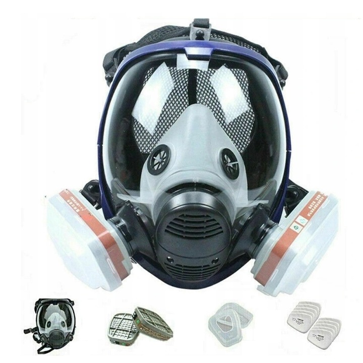 Masca de protectie completa cu filtru, 5 perechi de filtre de schimb, neagra, 23x18x13cm