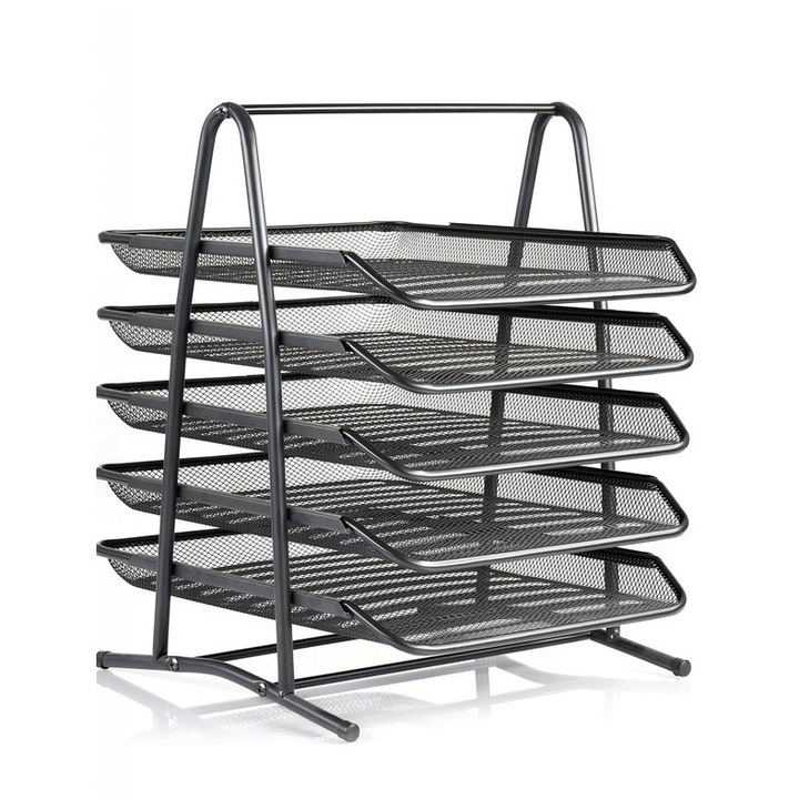 Метален офис органайзер за документи, 5 чекмеджета, черен, 38x28x30см