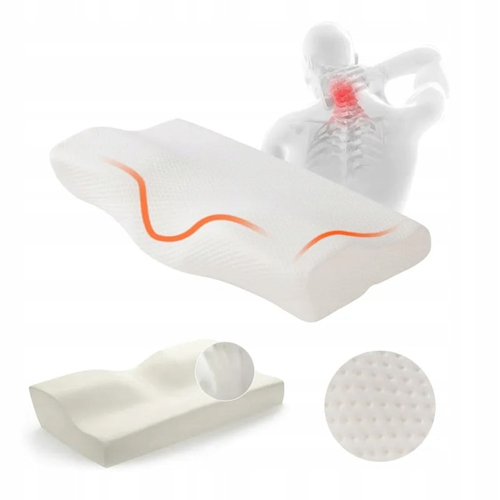 Perna ortopedica pentru dormit din spuma cu memorie, cu suport cervical ergonomic pentru gat si beneficii medicinale