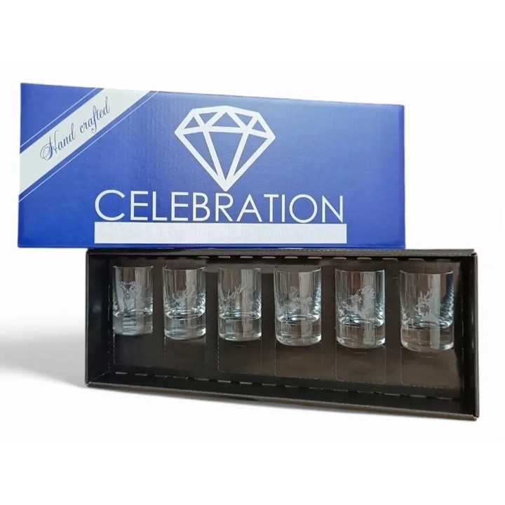 Prémium csiszolt vodkás pohár készlet - Vadász ajándék, 6x30 ml