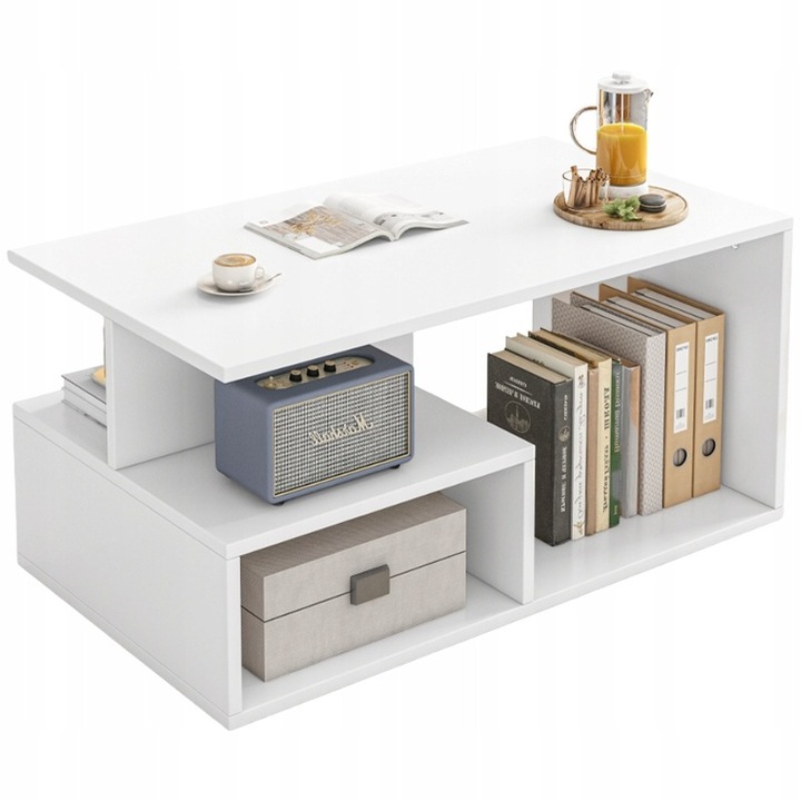 Masa de cafea moderna cu raft camera banca alba de zi loft mare 90 cm BADU
