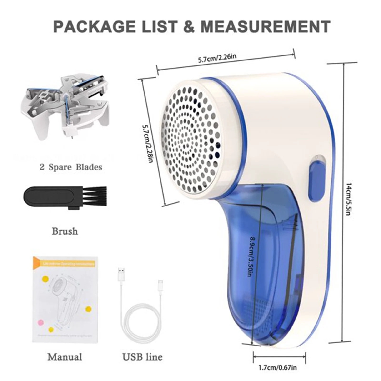 Aspirator de scame fara fir, 2 accesorii de rezerva, albastru/alb