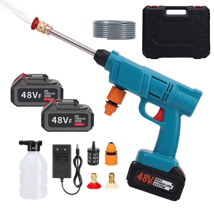 Акумулаторна водоструйка, 35bar, 3 дюзи, 2 батерии 48V, 12000mAh, 5m маркуч