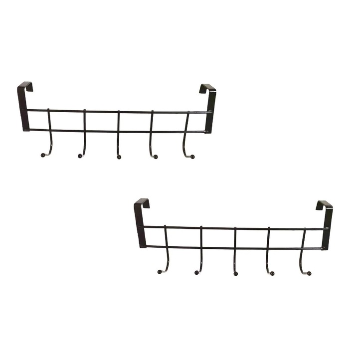 Cuier de usa cu 5 carlige, organizator pentru haine, inox, negru, 25x9cm