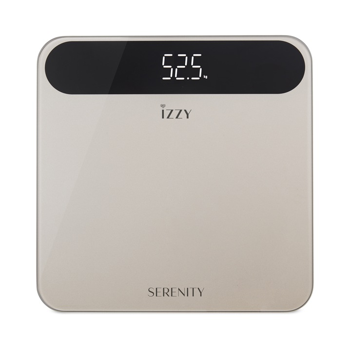 Cantar de baie Izzy, Serenity IZ-7013, ecran Led, greutate maxima 180 kg, 30 x 30 cm, Senzori de inalta precizie bej mat