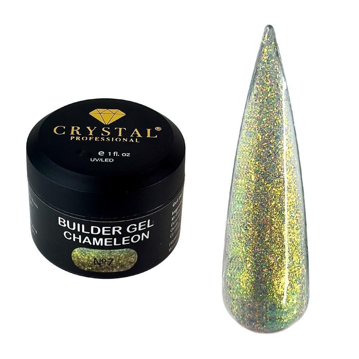 Építő Gél, Chameleon Crystal Professional 30ml, átlátszó rózsaszín-arany csillámmal, közepes konzisztencia