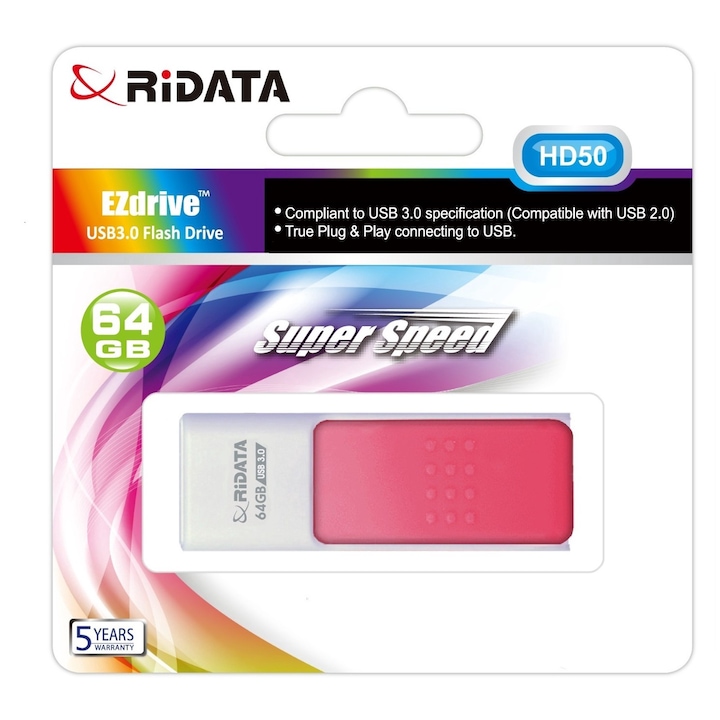 Memorie USB 3.0, 64GB, RiDATA Taiwan, model HD19, rosu
