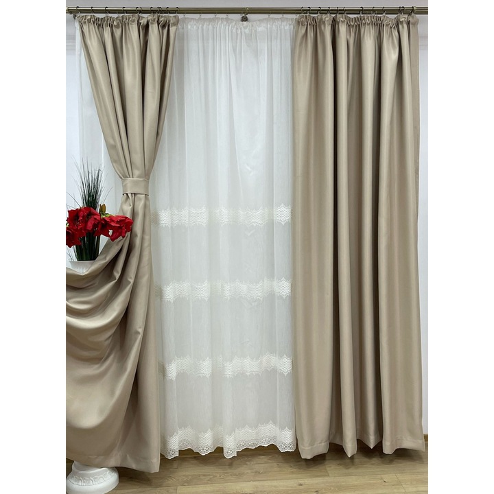 Set doua draperii blackout, culoare light cappuccino, colectia "Monocrom Signature" by Liz Line cu rejansa 2x400x245cm - DR124