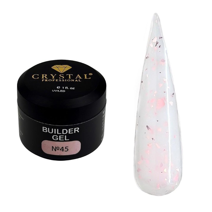 Gel de constructie 50ml Crystal Professional, 3 faze, vascozitate medie, auto-nivelare, transparent