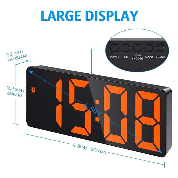 Ceas Digital Led Ceas digital LED, afisaj alb, cu cablu USB, negru/portocaliu (GH0712L ...