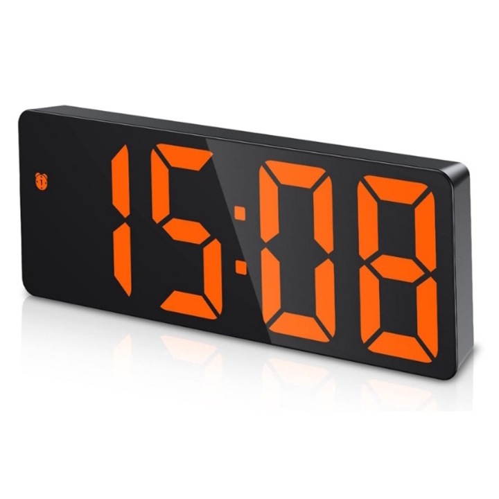 LED digitális óra, fehér kijelzővel, usb kábellel, Fekete/Narancs (GH0712L)