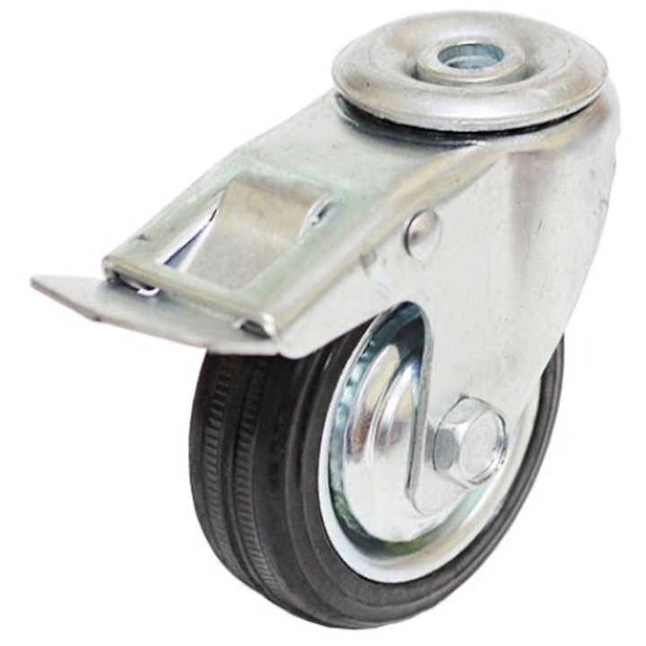 Roata pivotanta Kastor 100mm, cauciuc, deschidere 12.5mm, cu frana