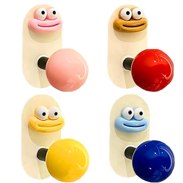 4 darabos öntapadós akasztó készlet, modern dizájn, többszínű, ABS