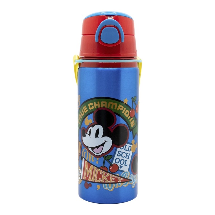 Sticla apa pop up aluminiu, Mickey Mouse True Champions, 730ml Albastru 730 ml