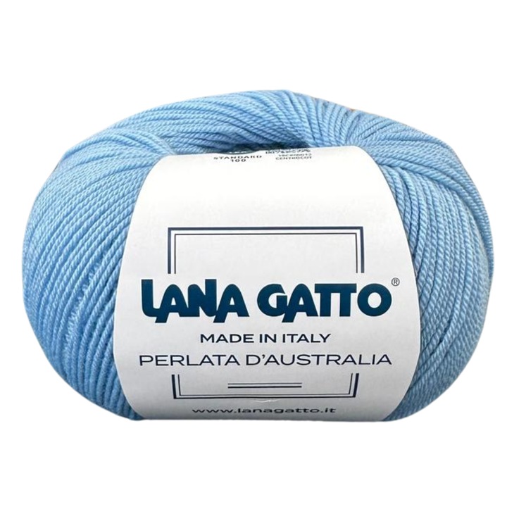 Kötőfonal Lana Gatto Perlata d'Australia, 100% Merinó gyapjú, Super Fine, 50g, Világoskék
