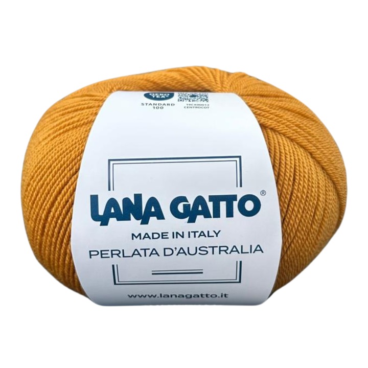Kötőfonal Lana Gatto Perlata d'Australia, 100% merinó gyapjú, szuper finom, 50 g, aranysárga