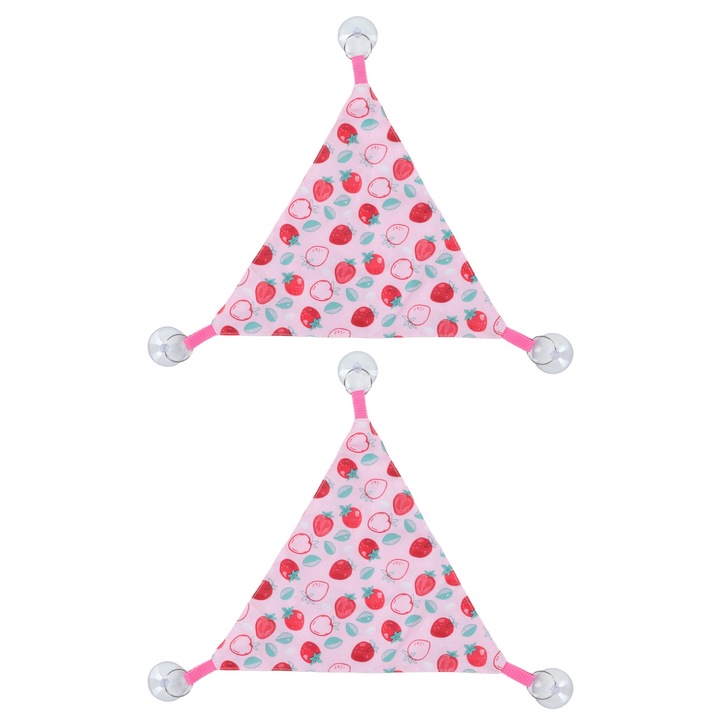 2 bucati Hamac triunghiular pentru dragoni barbosi, pat suspendat pentru reptile cu ventuza adeziva pentru catarare, model capsuni roz M