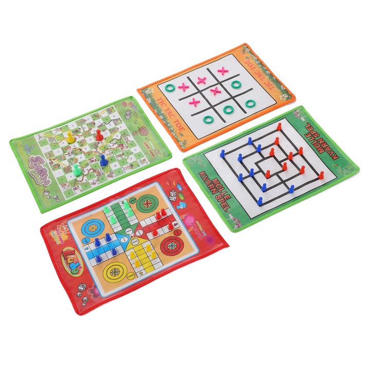 Snake and Ladder Kids Nine - Преносима летяща шахматна дъска Morris Nine Ludo за семейна игра, комплект 4 в 1