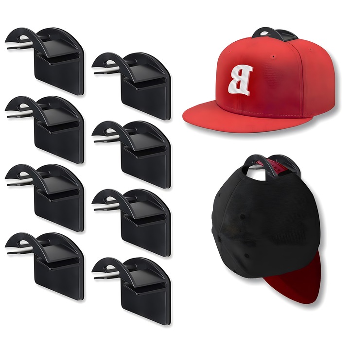 Set de 8 carlige pentru palarii, Enforose, design minimalist, montare pe perete, plastic