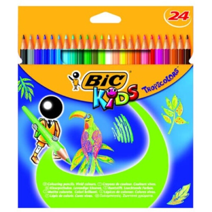 Creioane colorate Bic 24 culori, non-toxic, rezistente la rupere, multicolor