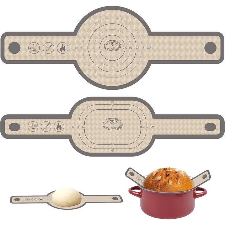 2 PCS Surdej Silicon Sling de paine, oval si rotund silicon Sling pentru cuptorul olandez, antiaderent＆reutilizabil paine de copt Mat pentru transfer de aluat acru