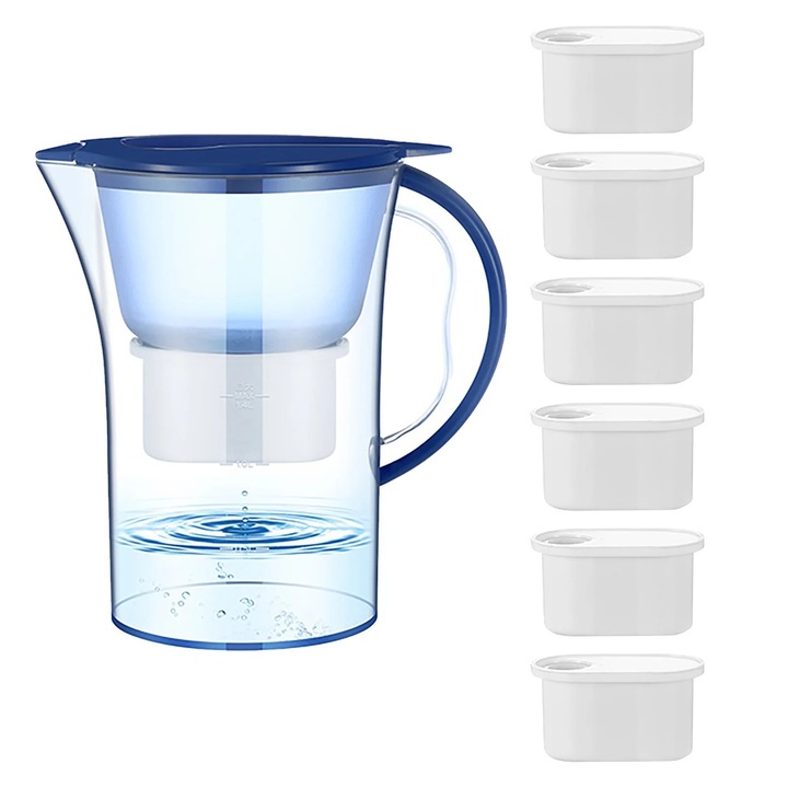 Cana filtrantă, 6 filtre, PFAS PFOA/PFOS, eficiență ridicată, plastic, albastru