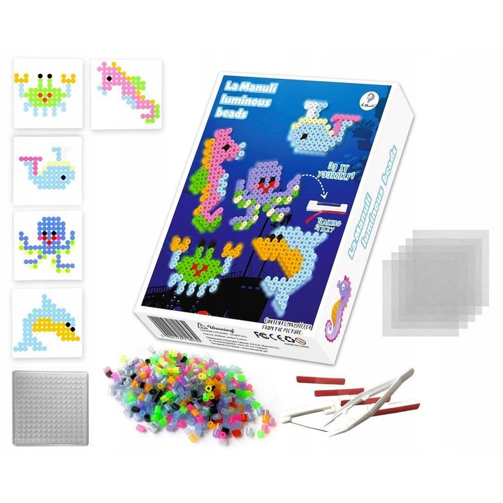 Set margele termoadezive – modele animale, stralucesc in intuneric, 4+ ani