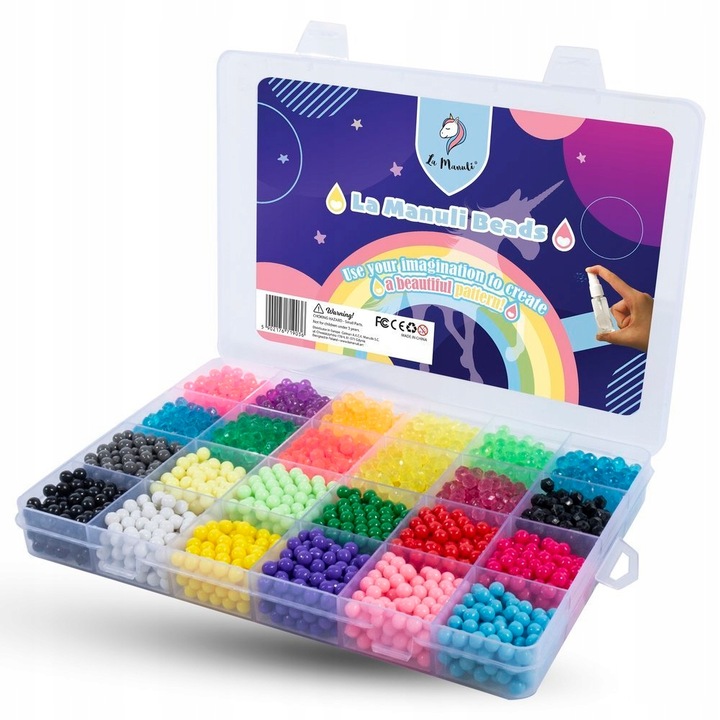 Set margele cu apa La Manuli – 3300 buc, 24 culori, cristaline si standard, 5 mm