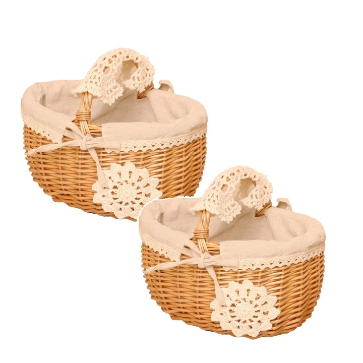 Cos de picnic din ratan, cu material textil detasabil, argintiu, 36x29x16cm