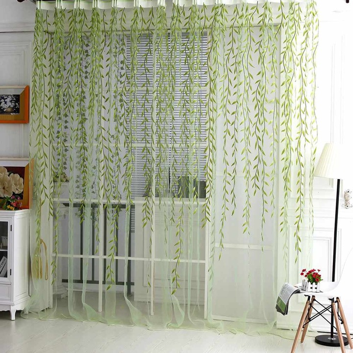 Perdele usoare tulle, stil boem, verde, 100x200cm