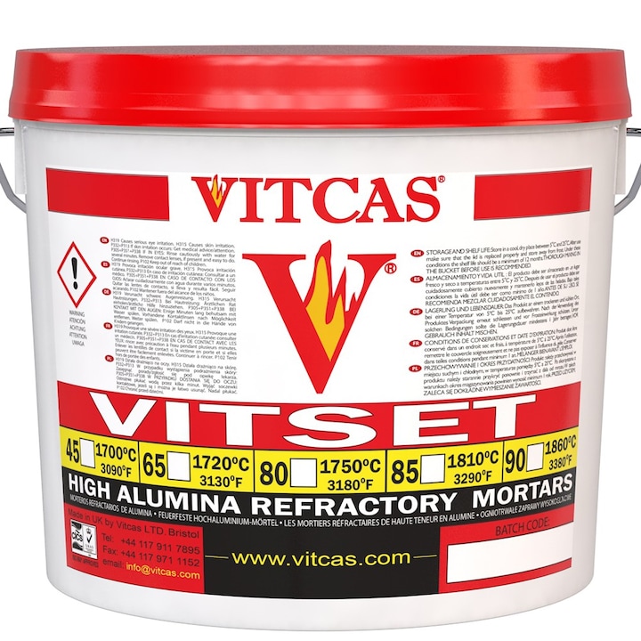 Mortar refractar Vitset 90, VITCAS, 1860C, 25kg, rezistenta extrema la caldura, puritate ridicata