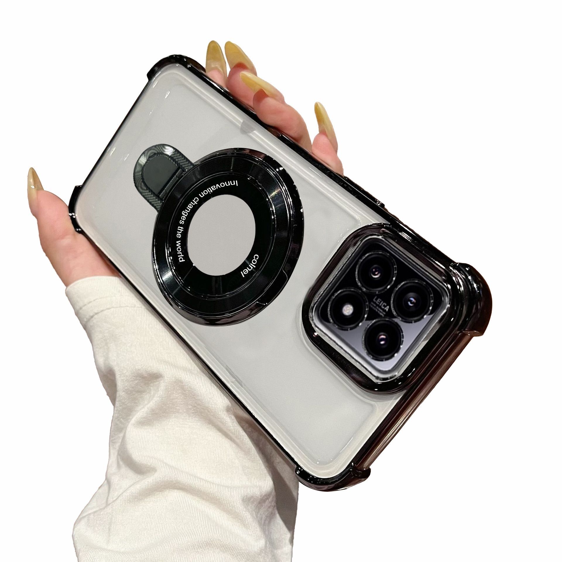 Husa pentru Xiaomi 15 Case, Clear Shockproof carcase de protectie cu inel magnetic Stand, Anti-Shock Protection, Xiaomi 15 Phone Case TPU Cover -Negru