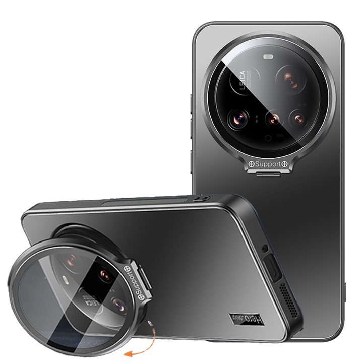 Husa Compatibil pentru Xiaomi 15 Ultra, cu suport invisibil, spate mat, anti-soc, protectie completa pentru camera, Negru grafit