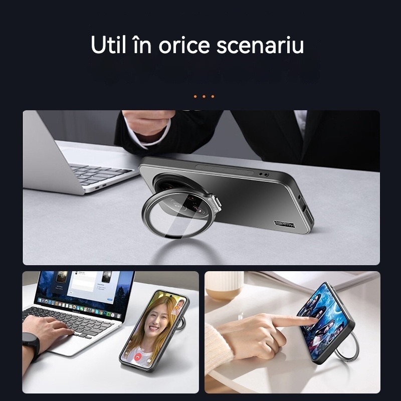 Husa Compatibil pentru Xiaomi 15 Ultra, cu suport invisibil, spate mat, anti-soc, protectie completa pentru camera, argintiu