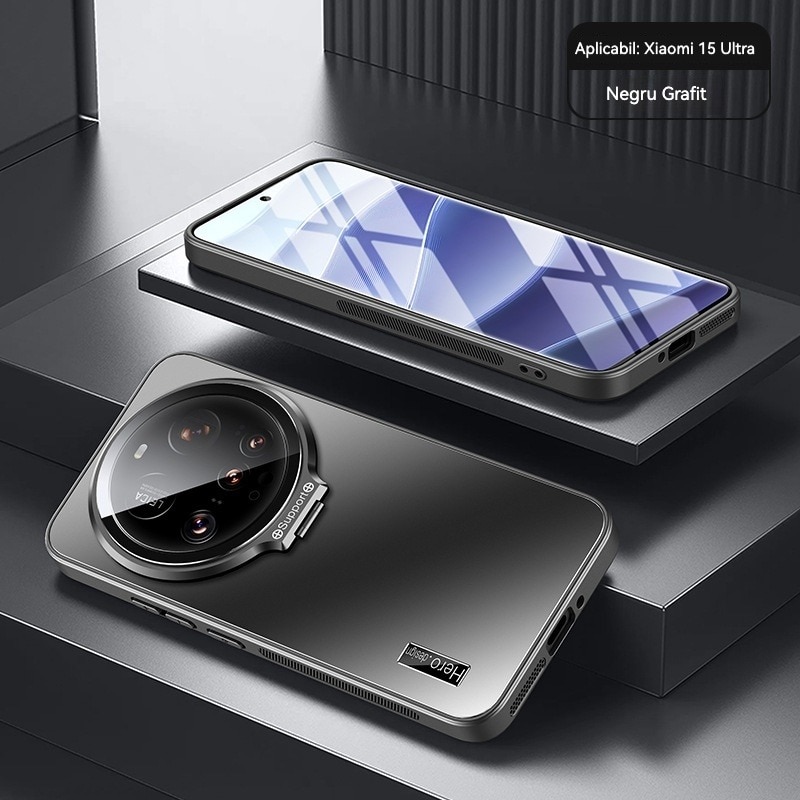 Husa Compatibil pentru Xiaomi 15 Ultra, cu suport invisibil, spate mat, anti-soc, protectie completa pentru camera, argintiu