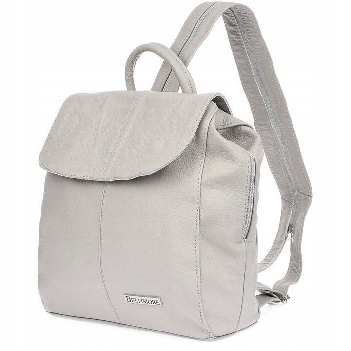 Rucsac dama, Beltimore, model S41, din piele naturala, gri, dimensiuni 30x26x10cm